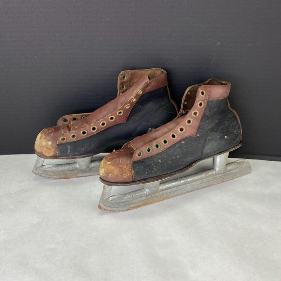 Unbranded Other - Vintage Brown Leather Hockey Ice Skates Winter Decor